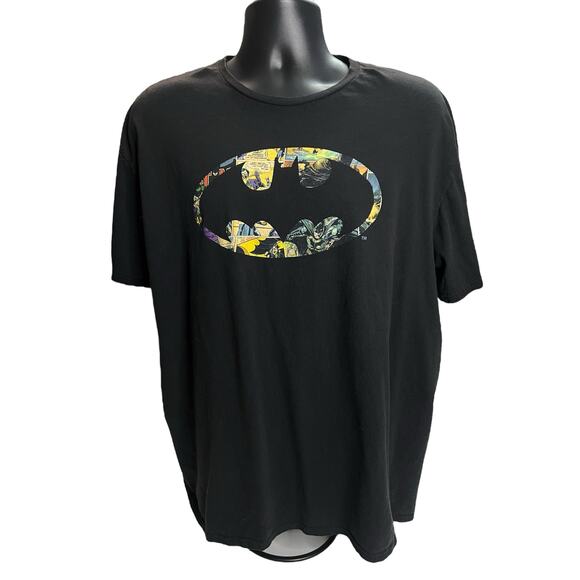 Batman Logo T-Shirt with Comic Book Panel Art Joker Print  - Size 2XL Black Tee - Picture 1 of 7